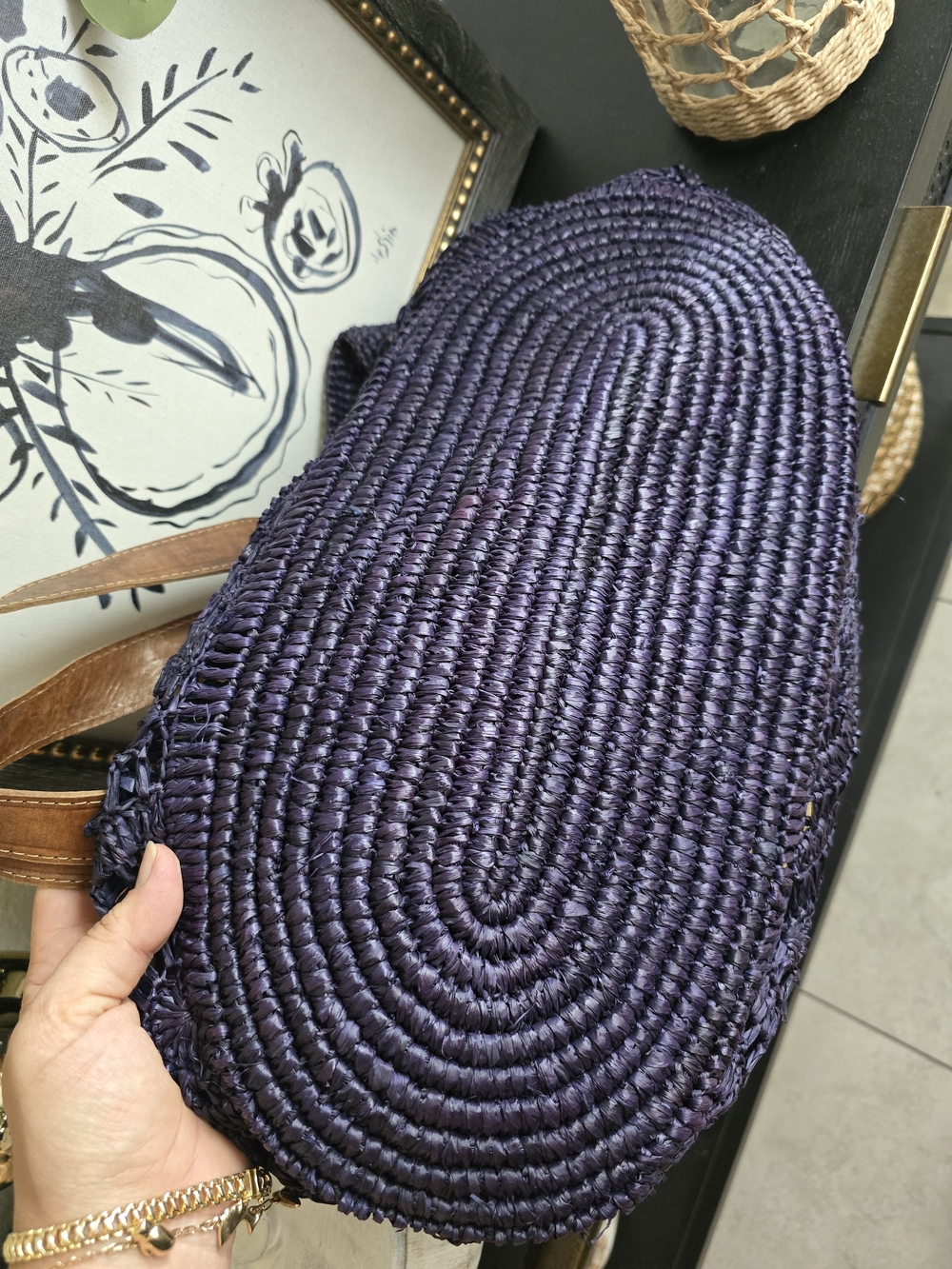 Mar Y Sol Tulum Navy Raffia Tote Handcrafted Crochet Beach Bag - Picture 9 of 10